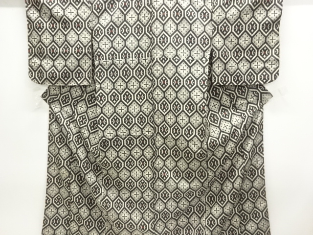 JAPANESE KIMONO / ANTIQUE KIMONO / SILK / MEISEN / WOVEN KIKKO PATTERN